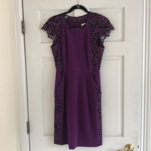 Purple and black lace cocktail dress with pockets